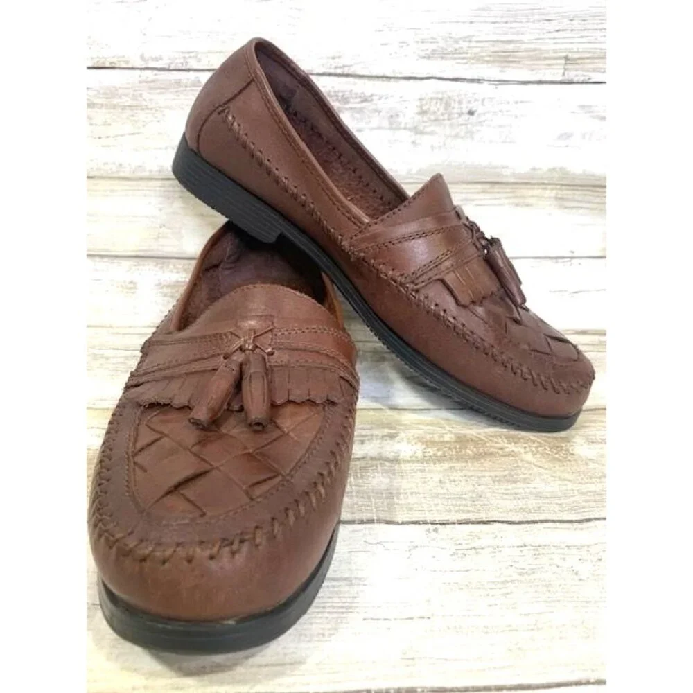Giorgio Brutini Men's Weaver Brown Leather‎ Loafers with Kilti Tassels Size 9M